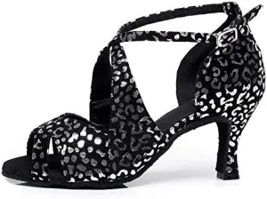 DKZSYIM Women's Synthetic Leather Latin Dance Shoes Comfortable Salsa Performance Practise Wedding Dance Shoes,Model QJW6126