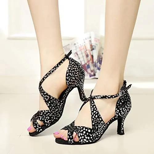 DKZSYIM Women's Synthetic Leather Latin Dance Shoes Comfortable Salsa Performance Practise Wedding Dance Shoes,Model QJW6126