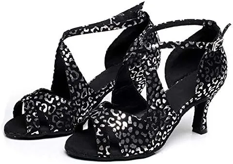 DKZSYIM Women's Synthetic Leather Latin Dance Shoes Comfortable Salsa Performance Practise Wedding Dance Shoes,Model QJW6126