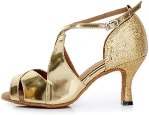 DKZSYIM Women's Synthetic Leather Latin Dance Shoes Comfortable Salsa Performance Practise Wedding Dance Shoes,Model QJW6126