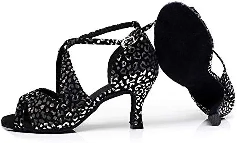DKZSYIM Women's Synthetic Leather Latin Dance Shoes Comfortable Salsa Performance Practise Wedding Dance Shoes,Model QJW6126