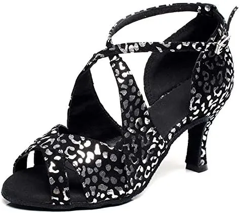 DKZSYIM Women's Synthetic Leather Latin Dance Shoes Comfortable Salsa Performance Practise Wedding Dance Shoes,Model QJW6126