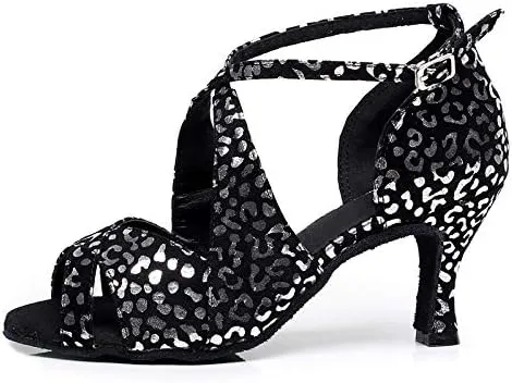 DKZSYIM Women's Synthetic Leather Latin Dance Shoes Comfortable Salsa Performance Practise Wedding Dance Shoes,Model QJW6126