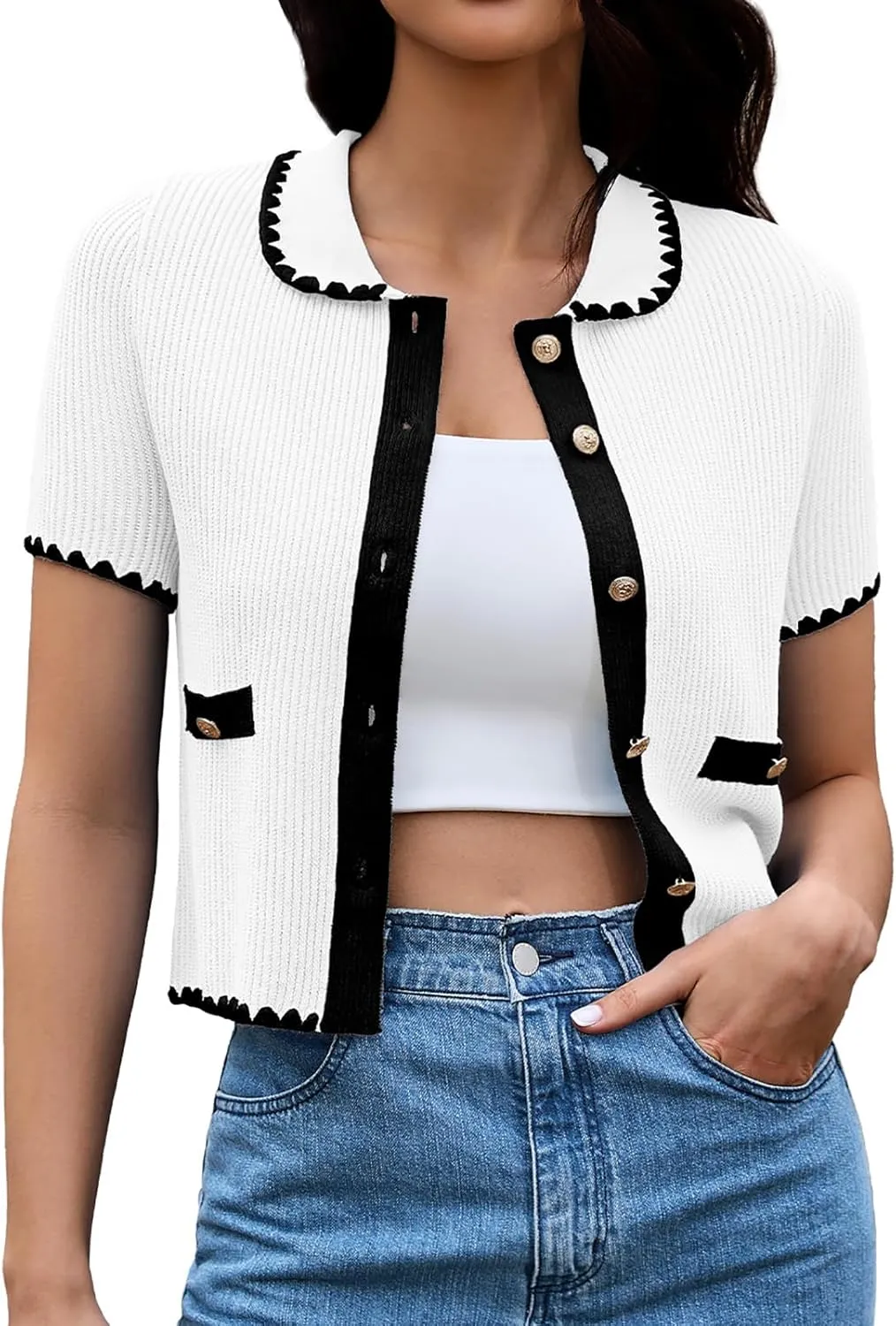 DRESSTELLS Women's Summer Cardigans 2025 Spring Top Short Sleeve Knit Blouse Dressy Business Casual Tops