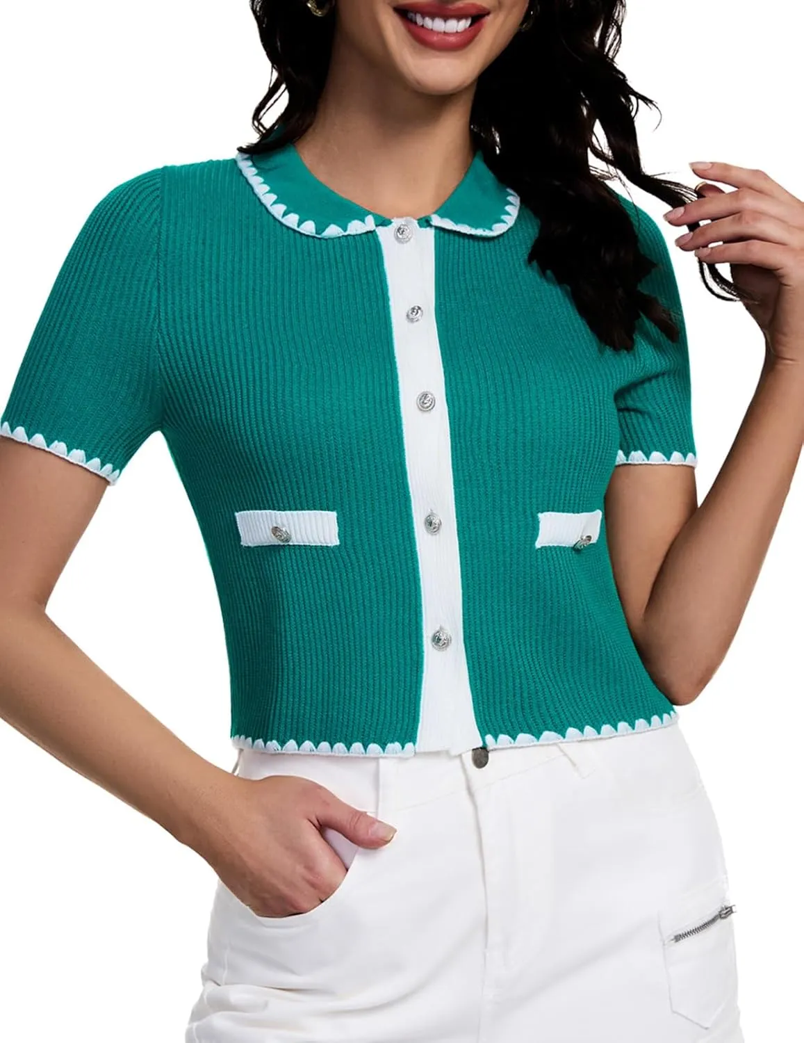 DRESSTELLS Women's Summer Cardigans 2025 Spring Top Short Sleeve Knit Blouse Dressy Business Casual Tops