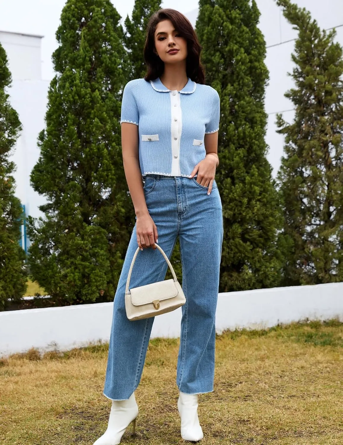 DRESSTELLS Women's Summer Cardigans 2025 Spring Top Short Sleeve Knit Blouse Dressy Business Casual Tops