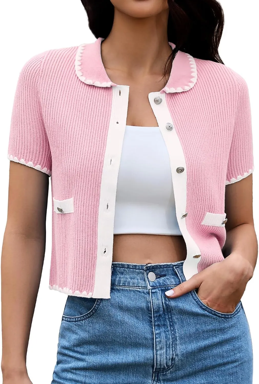 DRESSTELLS Women's Summer Cardigans 2025 Spring Top Short Sleeve Knit Blouse Dressy Business Casual Tops
