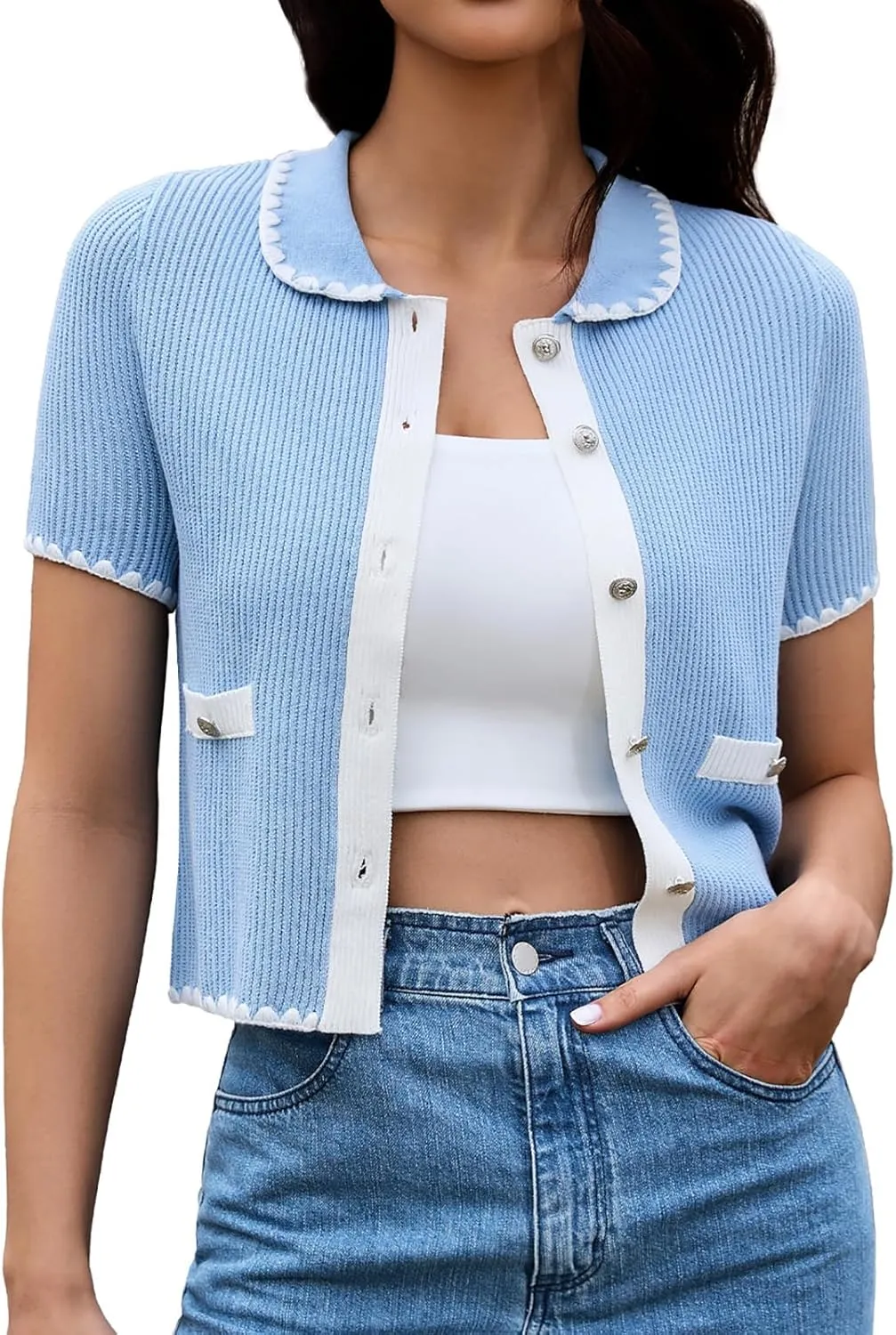 DRESSTELLS Women's Summer Cardigans 2025 Spring Top Short Sleeve Knit Blouse Dressy Business Casual Tops
