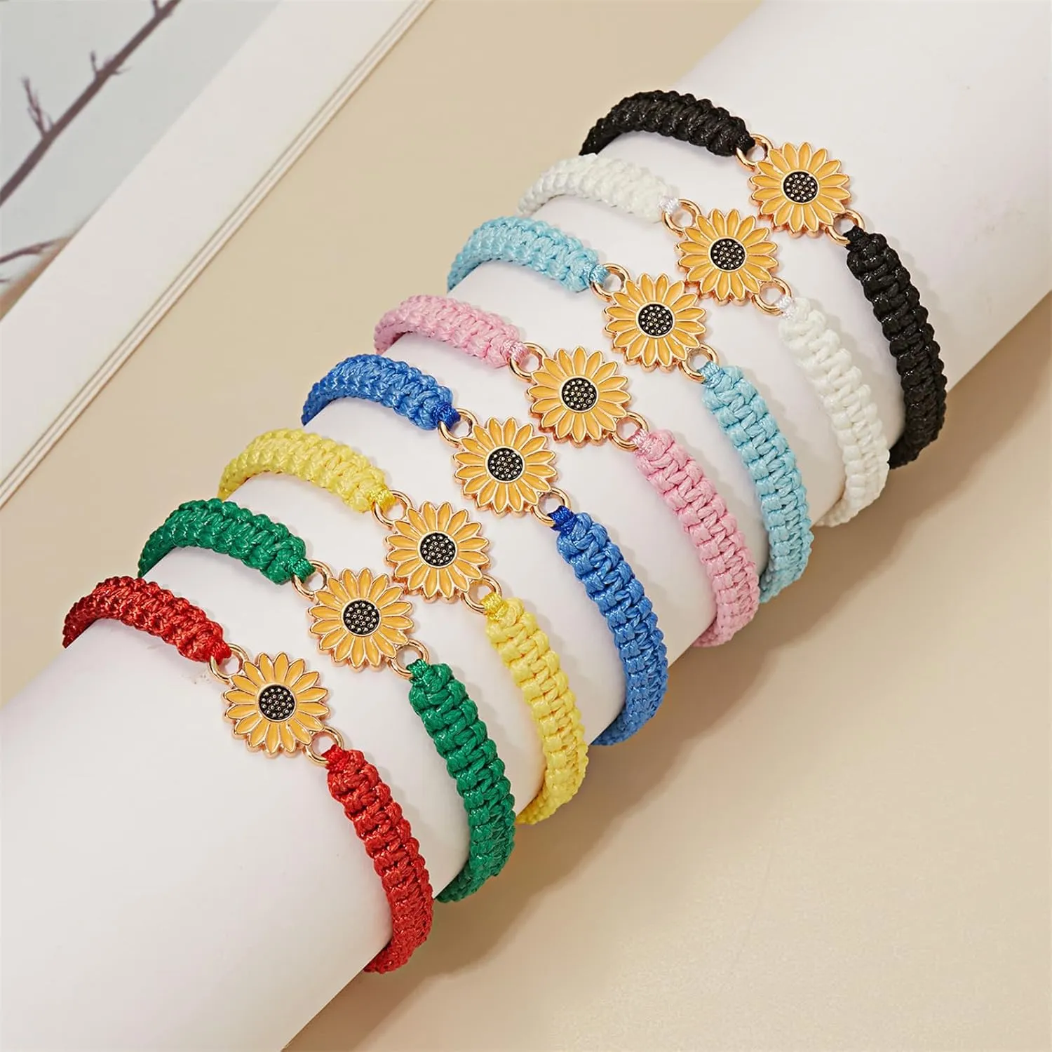 Dreuyet Sunflower Bracelets Adjustable Boho Handmade Braided Rope String Sunflower Daisy Charm Friendship Matching Bracelets Promise for Couples Women Men