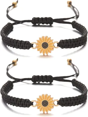 Dreuyet Sunflower Bracelets Adjustable Boho Handmade Braided Rope String Sunflower Daisy Charm Friendship Matching Bracelets Promise for Couples Women Men