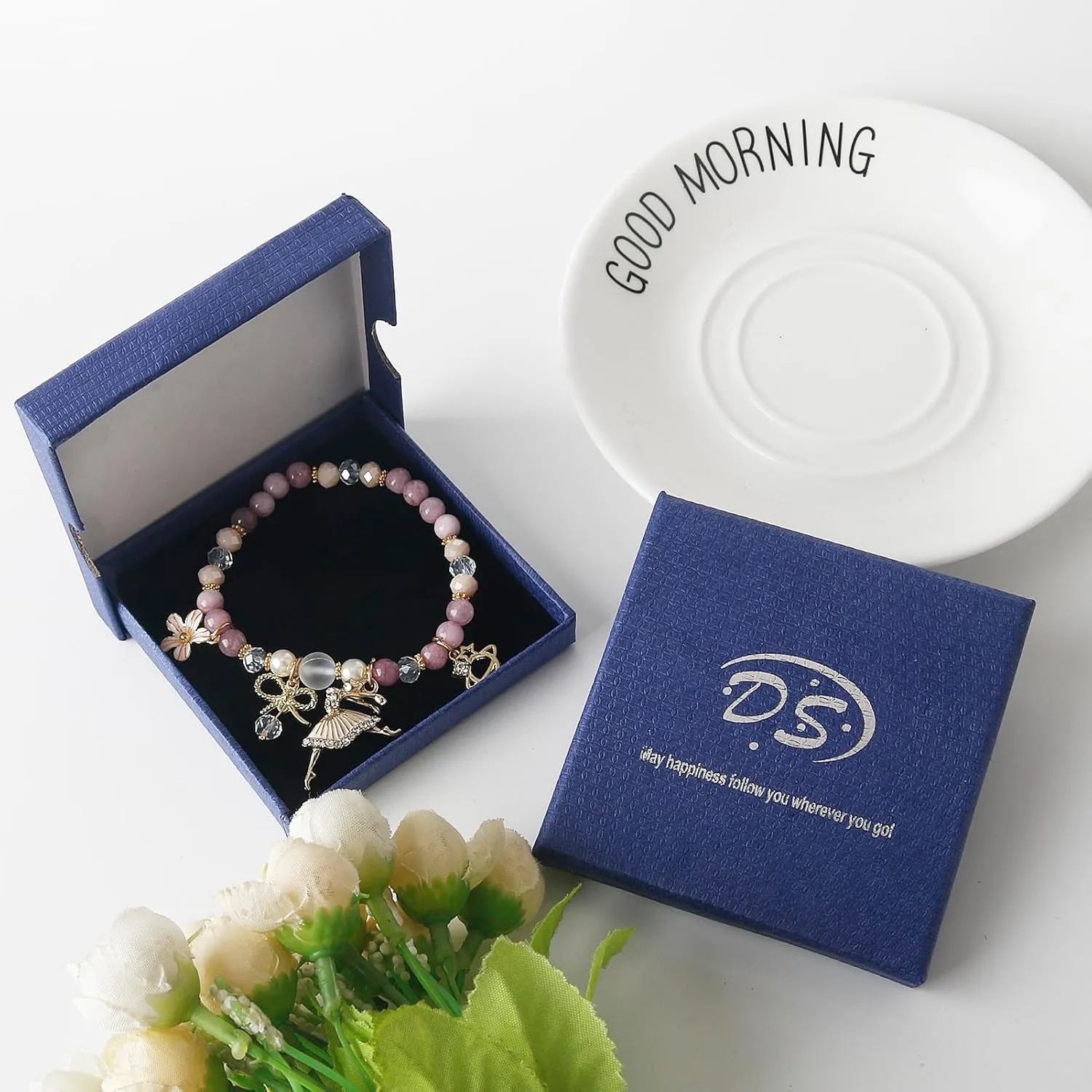 DS 4PCS Beaded Charm Bracelets for Teen Girls Dainty cute cartoon Crystal Beads Pearl Bracelets anklets set for woman and girls Adjustable Stretch bracelet birthday Gift For Friends