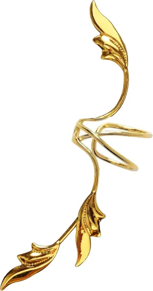 Ear Charms Delicate 3 Leaf Full Ear Spray Ear Cuff Non-pierced Cartilage Wrap Earring Single Left in Gold over Sterling Silver