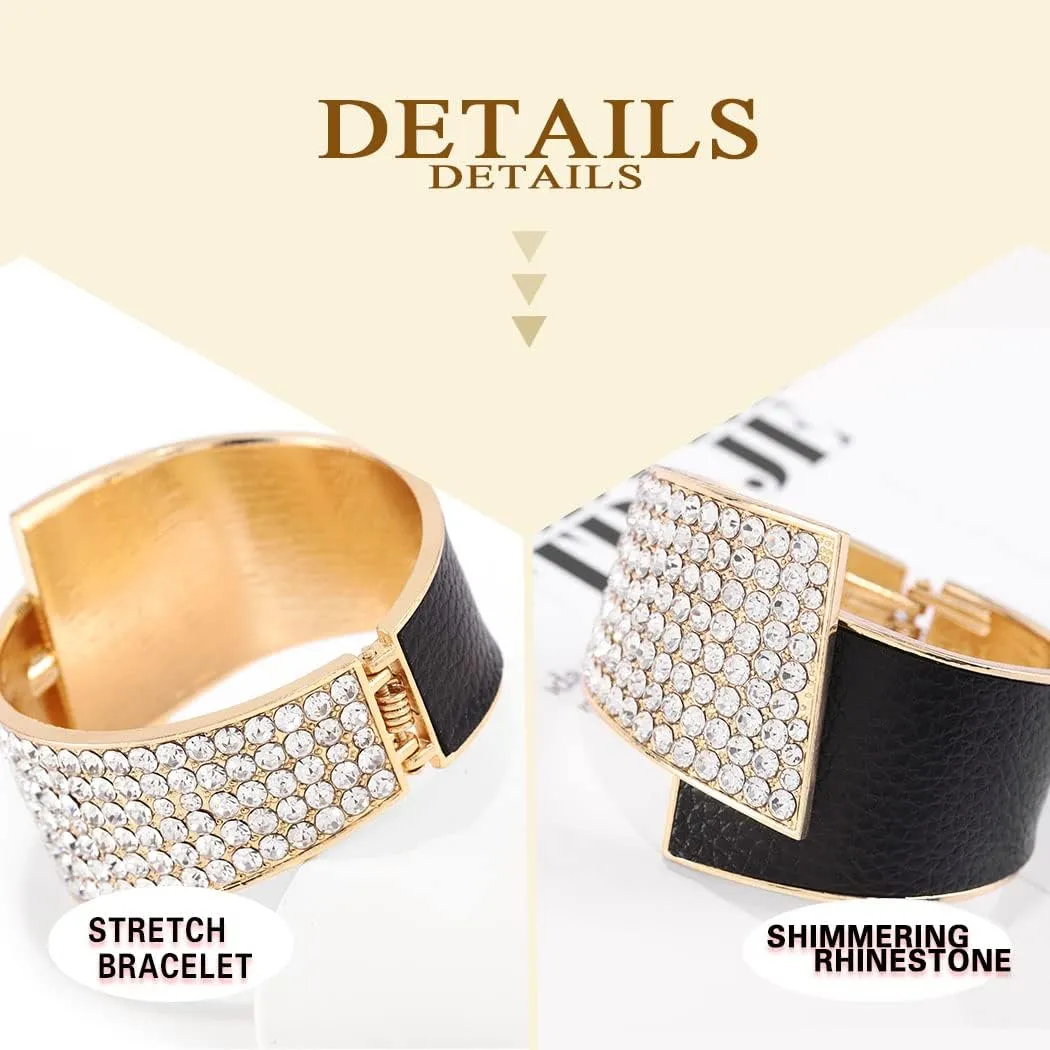 ELABEST Stylish Rhinestone Bracelet Cuff Bracelets Stretch Bracelets Sparkly Hand Chain Wedding Parties Jewelry Accessories for Women