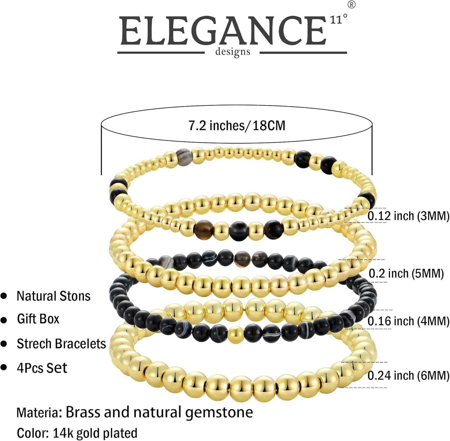 Elegance 11 designs Gold Beaded Bracelets For Women Natural Stone Stretch 14k Gold Plated Bead Ball Bracelet Stack Set Layered Bracelets For Women Minimalist Jewelry Gifts