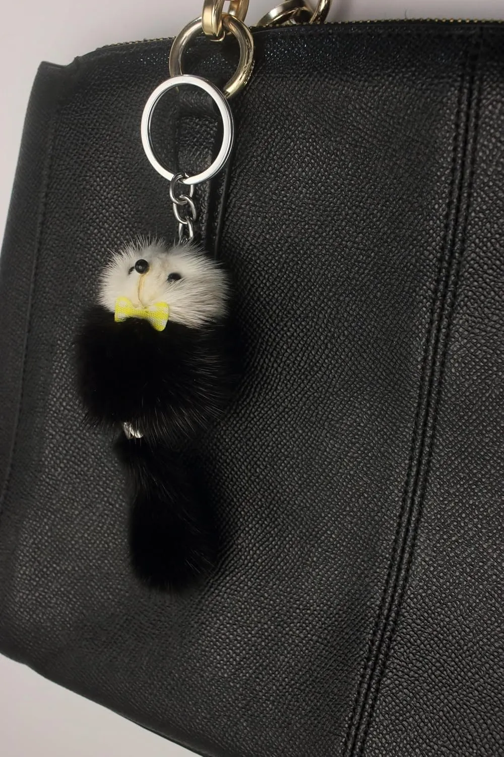 Elegant Genuine Mink Fur Fox-Shaped Keychain - Available in Sophisticated Gray and Classic Black