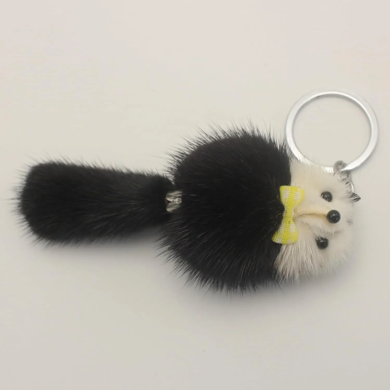 Elegant Genuine Mink Fur Fox-Shaped Keychain - Available in Sophisticated Gray and Classic Black