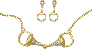 Elegant Horse Bit Pendant Necklace and Earrings Set  925 Sterling Silver jewelry sets with Gemstones in 18K Gold or Silver, Horse Jewelry Set in Gift Box for Her
