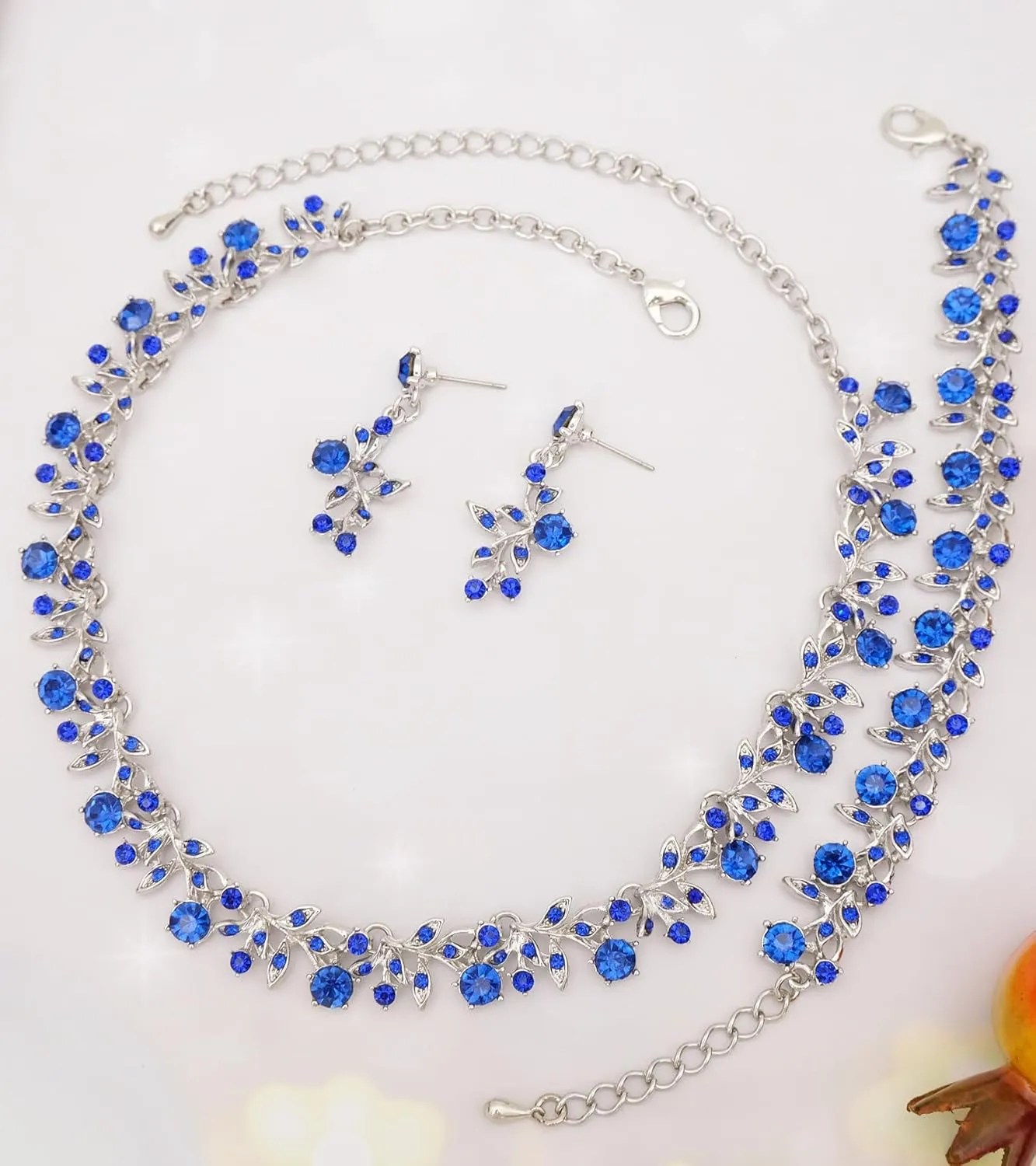 Elegant Leaf Choker Necklace Earrings Link Bracelets Wedding Jewelry Sets Sparkly Bridal Party Prom Costume Jewelry Accessories for Women #1818