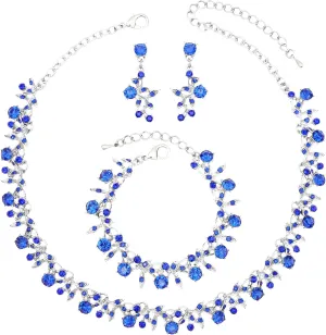 Elegant Leaf Choker Necklace Earrings Link Bracelets Wedding Jewelry Sets Sparkly Bridal Party Prom Costume Jewelry Accessories for Women #1818