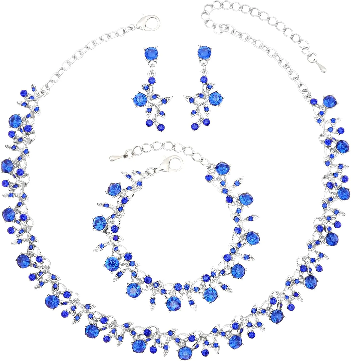 Elegant Leaf Choker Necklace Earrings Link Bracelets Wedding Jewelry Sets Sparkly Bridal Party Prom Costume Jewelry Accessories for Women #1818
