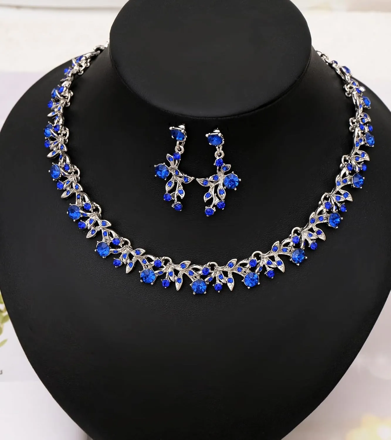 Elegant Leaf Choker Necklace Earrings Link Bracelets Wedding Jewelry Sets Sparkly Bridal Party Prom Costume Jewelry Accessories for Women #1818