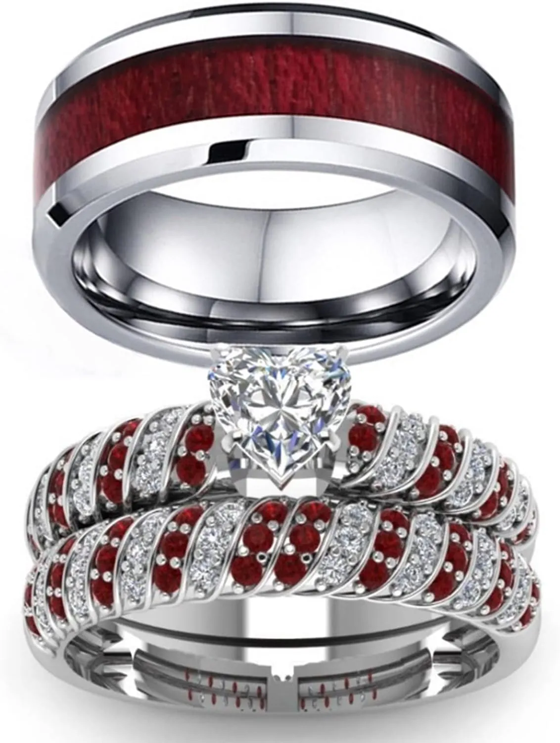 Engagement Rings Couples Silver, Cubic Zirconia Matching Rings Unisex Size 5-13, Silver Plated Wedding Band Unique for Bride