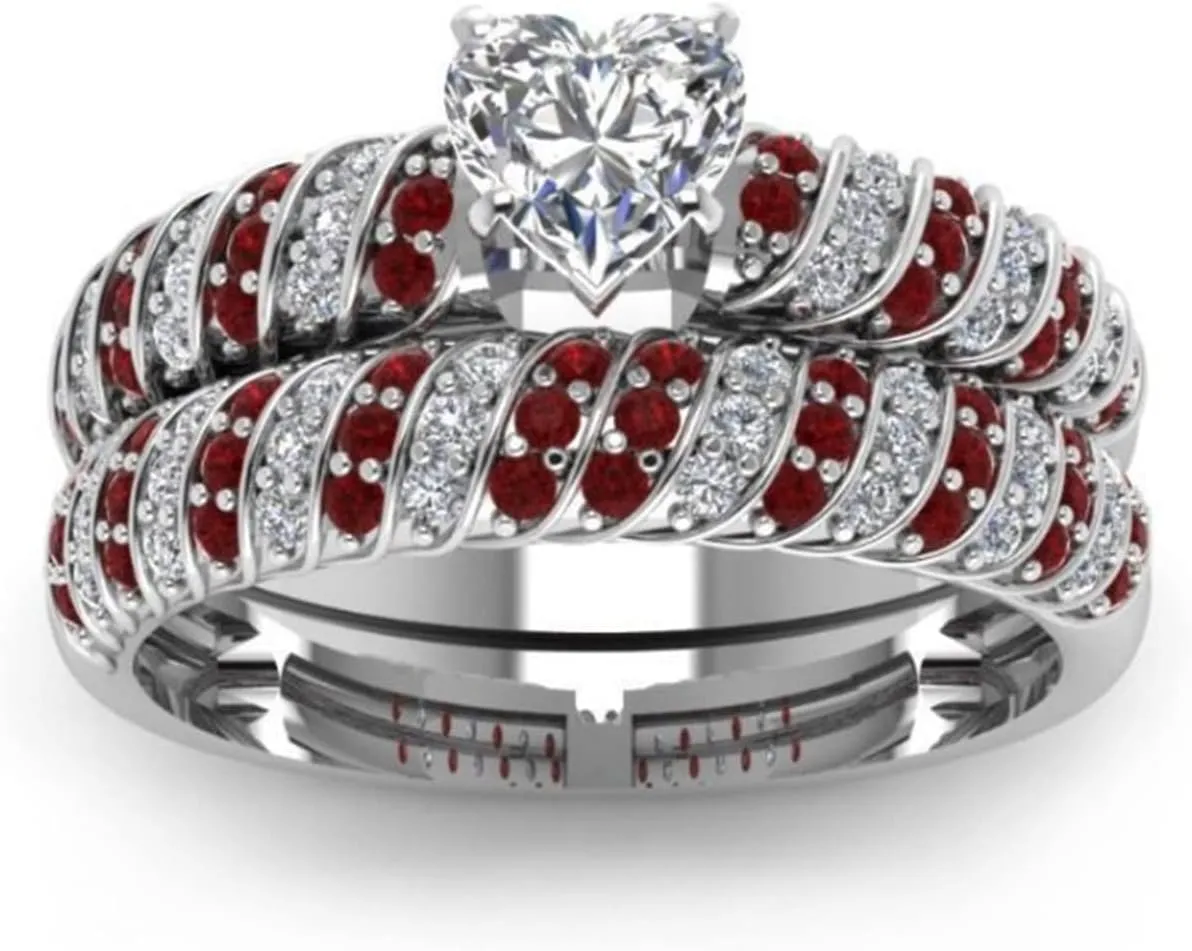 Engagement Rings Couples Silver, Cubic Zirconia Matching Rings Unisex Size 5-13, Silver Plated Wedding Band Unique for Bride