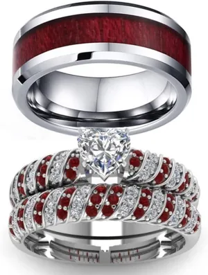 Engagement Rings Couples Silver, Cubic Zirconia Matching Rings Unisex Size 5-13, Silver Plated Wedding Band Unique for Bride