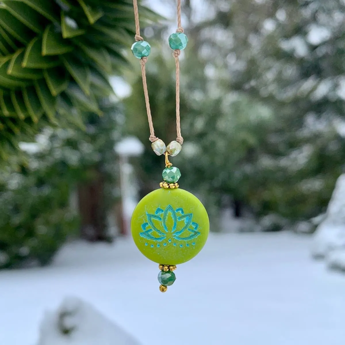 Etched Necklace  Lotus, Dragonfly, turtle