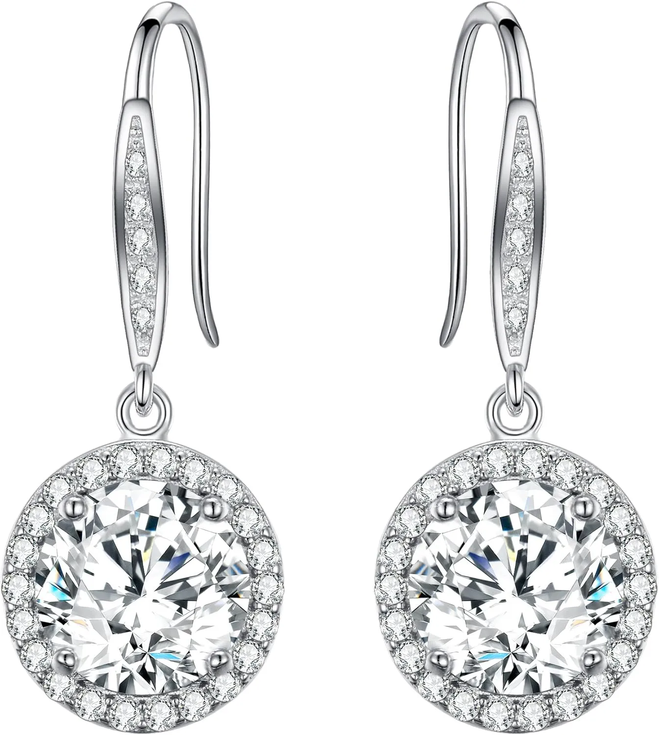 EVER FAITH 925 Sterling Silver Clear Round Cubic Zirconia Graceful Bridal Banquet Hook Dangle Earrings