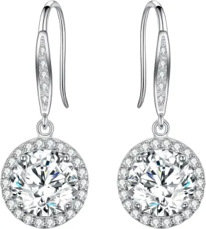 EVER FAITH 925 Sterling Silver Clear Round Cubic Zirconia Graceful Bridal Banquet Hook Dangle Earrings