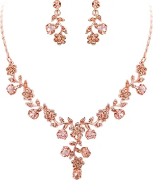 EVER FAITH Bridal Jewelry Sets for Wedding Rhinestone Crystal Flower Leaf Costume Pendant Necklace Earrings Set for Women