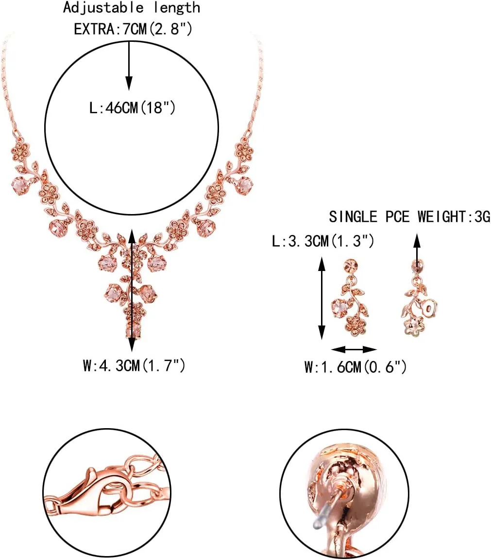 EVER FAITH Bridal Jewelry Sets for Wedding Rhinestone Crystal Flower Leaf Costume Pendant Necklace Earrings Set for Women