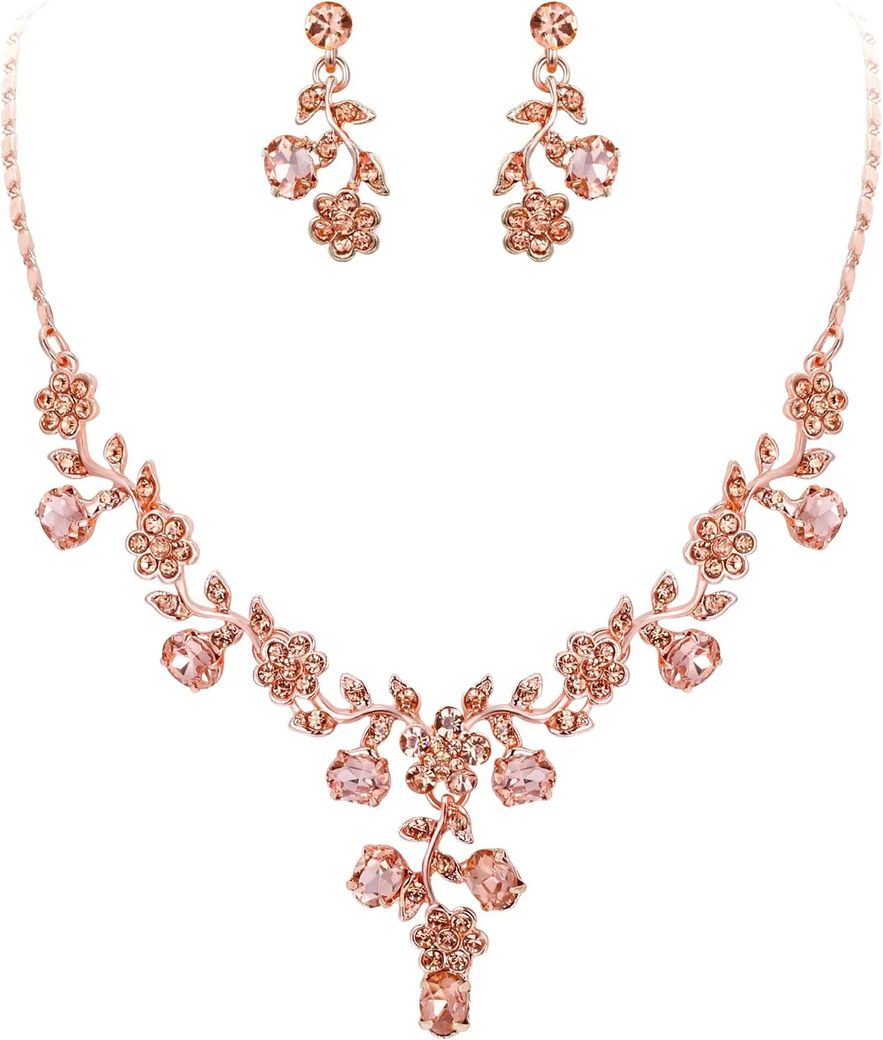 EVER FAITH Bridal Jewelry Sets for Wedding Rhinestone Crystal Flower Leaf Costume Pendant Necklace Earrings Set for Women