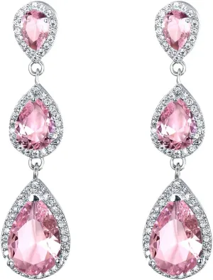 EVER FAITH Women's Cubic Zirconia Elegant Wedding Bridal 3 Teardrop Dangle Earrings for Bride Bridesmaids
