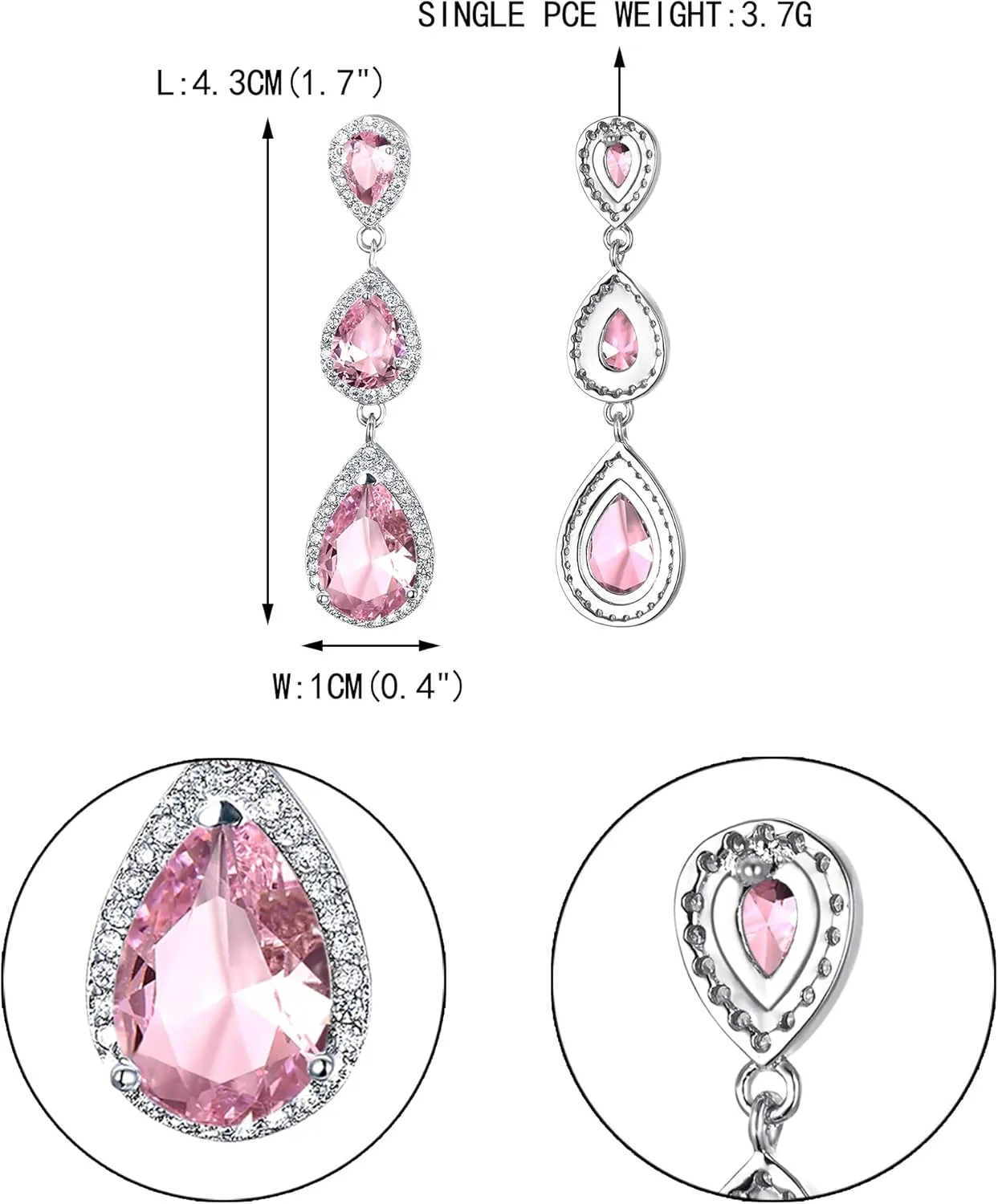 EVER FAITH Women's Cubic Zirconia Elegant Wedding Bridal 3 Teardrop Dangle Earrings for Bride Bridesmaids