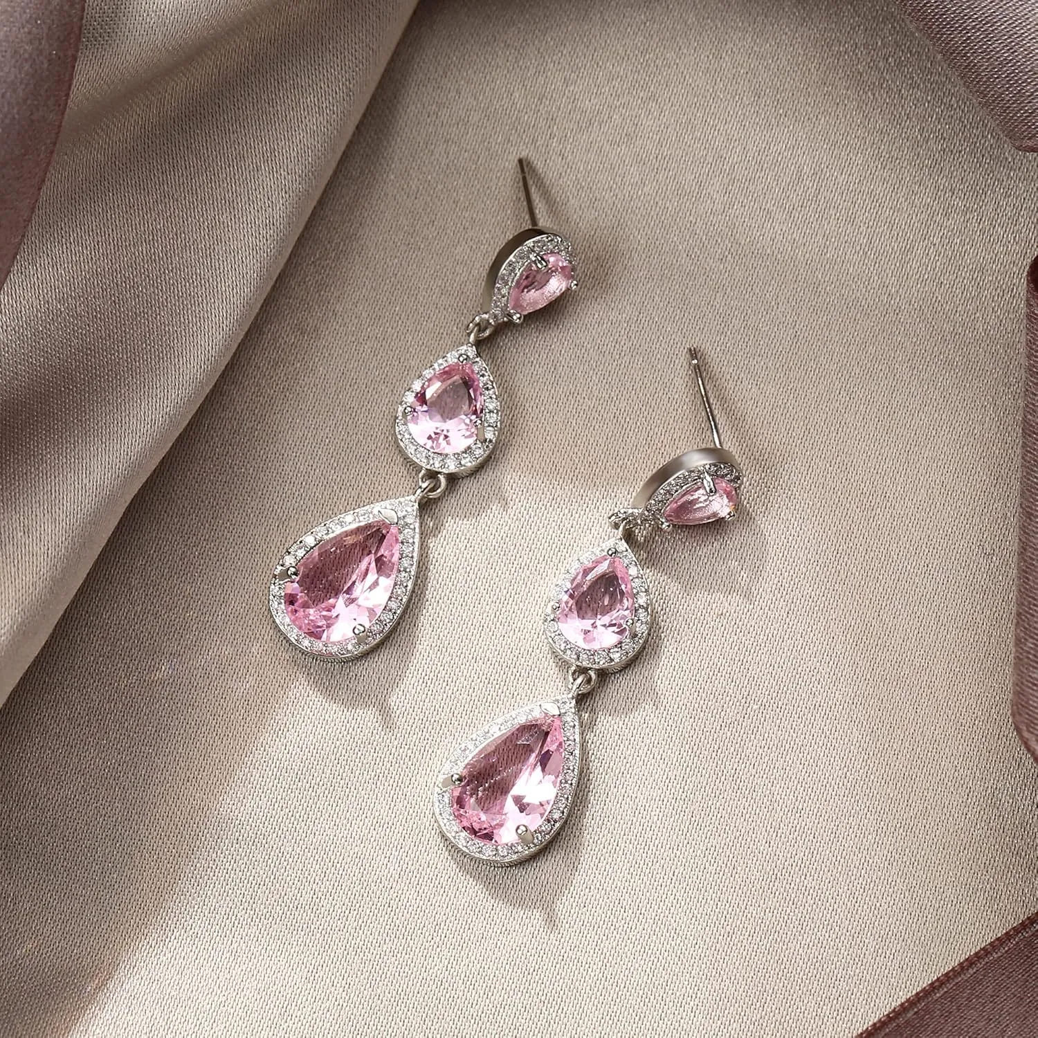 EVER FAITH Women's Cubic Zirconia Elegant Wedding Bridal 3 Teardrop Dangle Earrings for Bride Bridesmaids