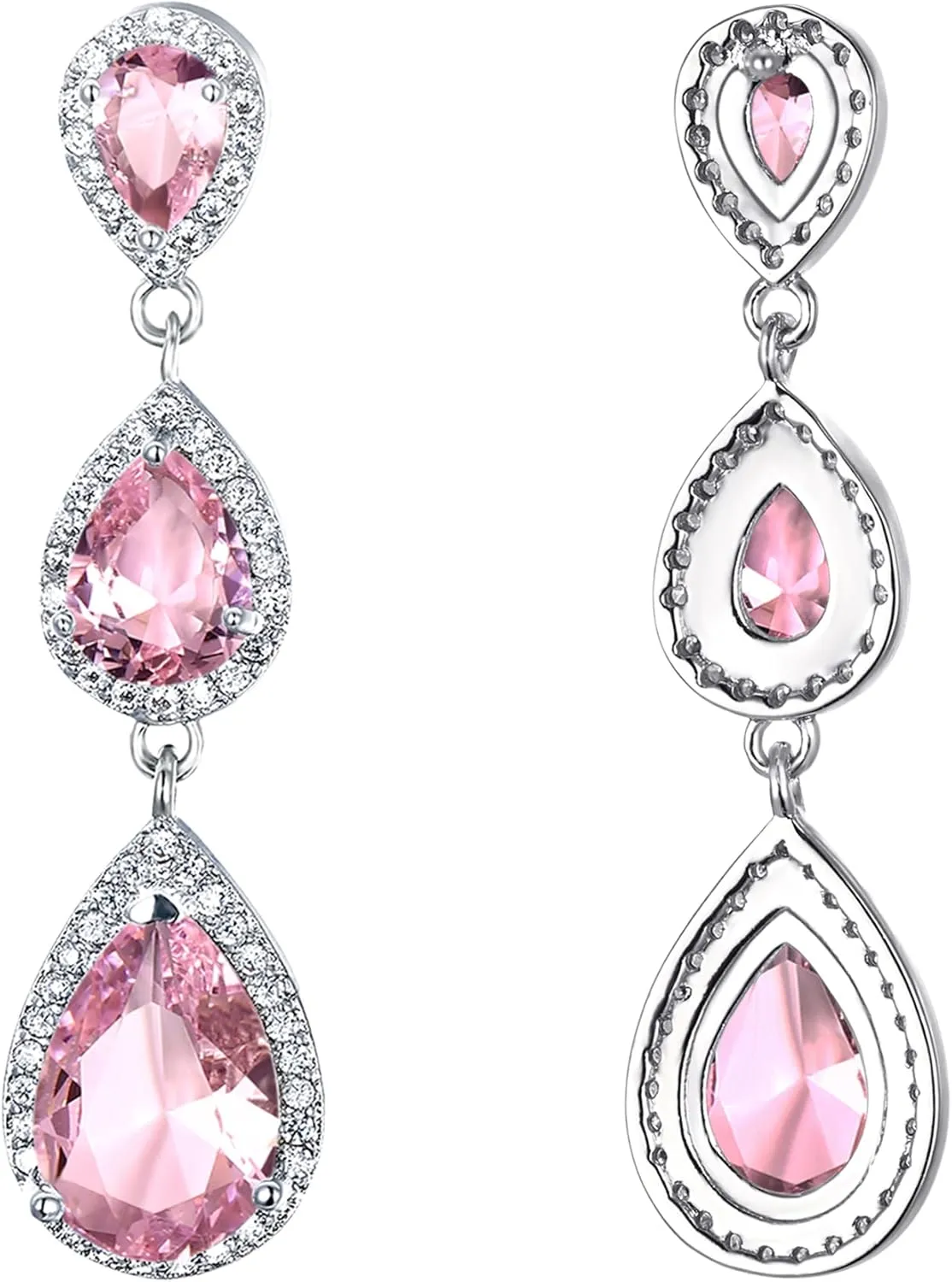 EVER FAITH Women's Cubic Zirconia Elegant Wedding Bridal 3 Teardrop Dangle Earrings for Bride Bridesmaids