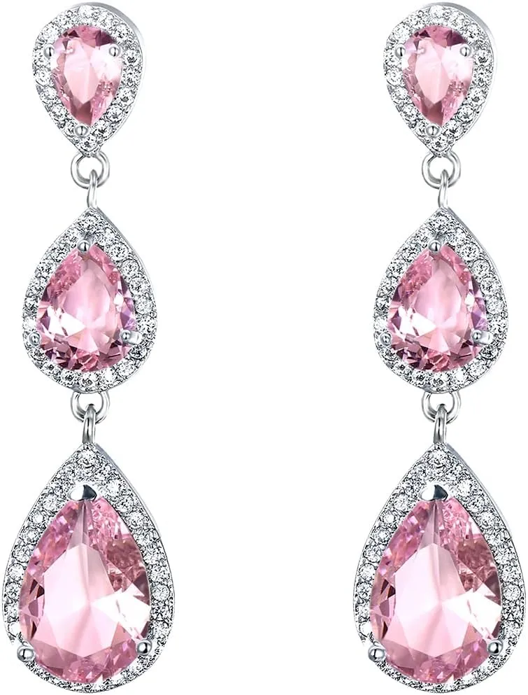 EVER FAITH Women's Cubic Zirconia Elegant Wedding Bridal 3 Teardrop Dangle Earrings for Bride Bridesmaids