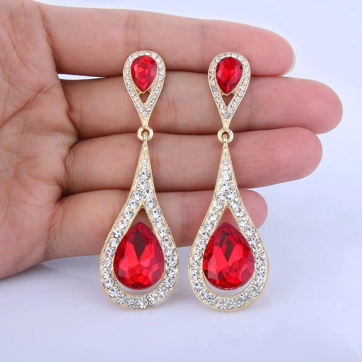EVER FAITH Women's Jewelry Austrian Crystal Elegant Dual Teardrop Wedding Bride Pierced Dangle Earrings