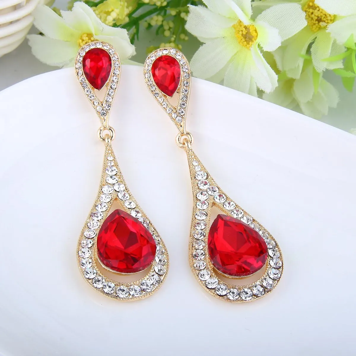 EVER FAITH Women's Jewelry Austrian Crystal Elegant Dual Teardrop Wedding Bride Pierced Dangle Earrings