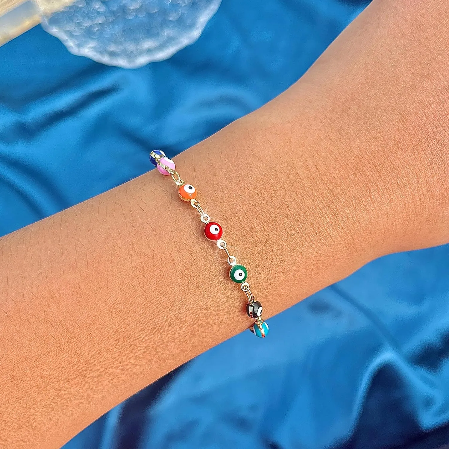 Evil Eye Bracelets Blue Eye Bracelet for Women Evil Eye Jewelry Ojo Hamsa Bracelet Dainty Gold Link Bracelets for Women Lucky Turkish Trendy Jewelry Gifts