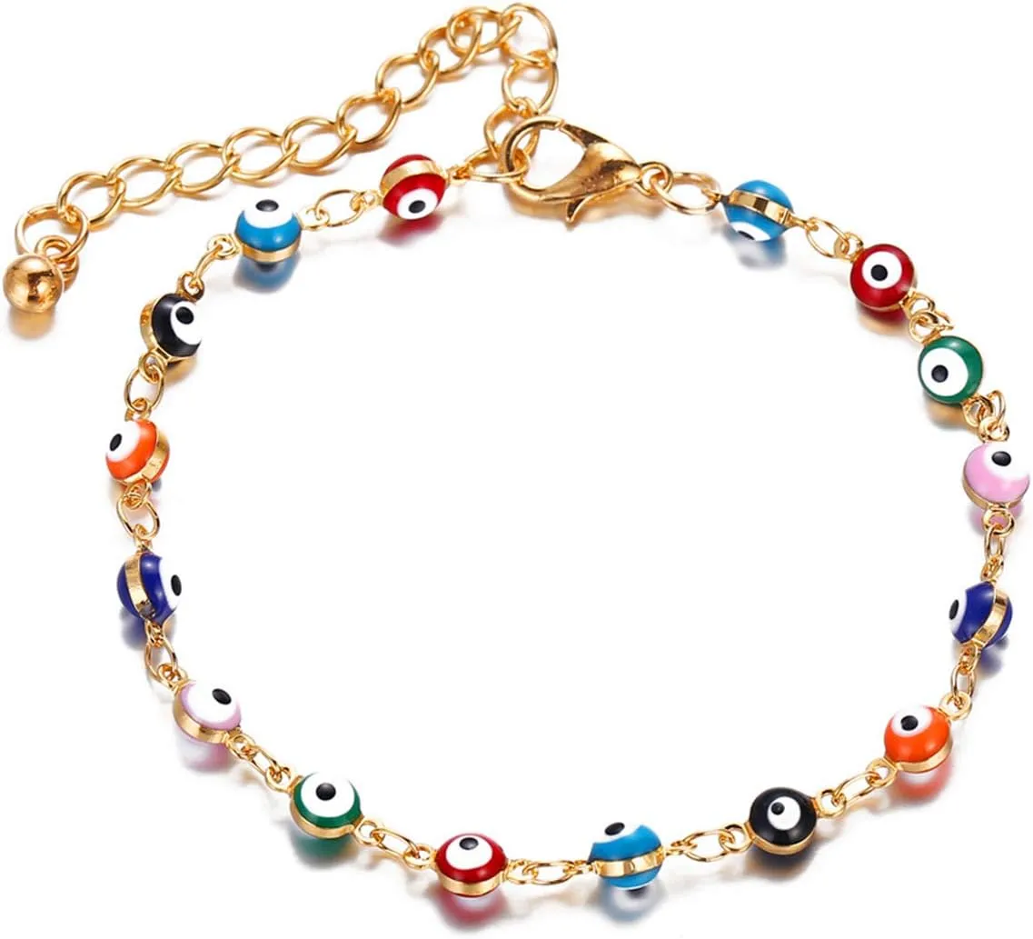 Evil Eye Bracelets Blue Eye Bracelet for Women Evil Eye Jewelry Ojo Hamsa Bracelet Dainty Gold Link Bracelets for Women Lucky Turkish Trendy Jewelry Gifts