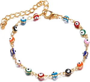 Evil Eye Bracelets Blue Eye Bracelet for Women Evil Eye Jewelry Ojo Hamsa Bracelet Dainty Gold Link Bracelets for Women Lucky Turkish Trendy Jewelry Gifts