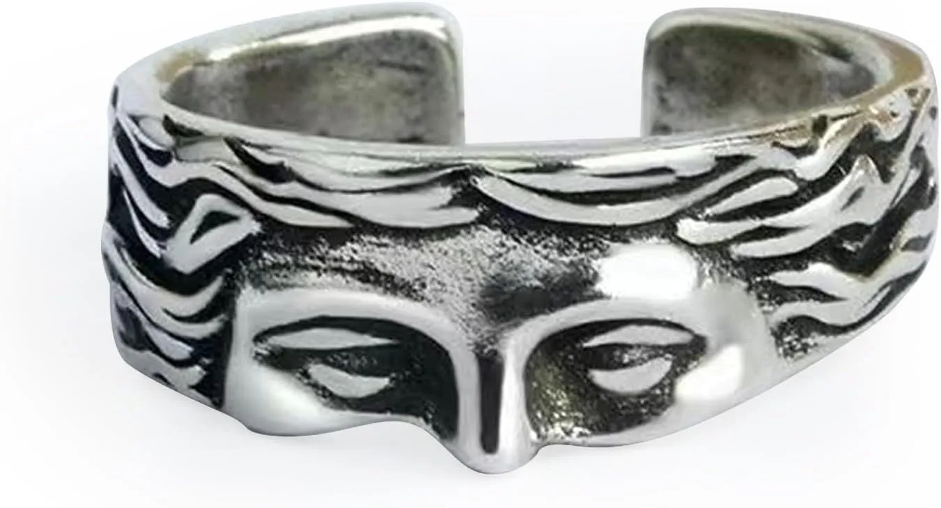 EVKILKJS Vintage Rings Men's Vintage Stainless Steel Unique Half Face Ring Adjustable Opening Ring for Women Men Fashion Unique Jewelry Birthday Gift