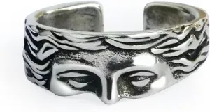 EVKILKJS Vintage Rings Men's Vintage Stainless Steel Unique Half Face Ring Adjustable Opening Ring for Women Men Fashion Unique Jewelry Birthday Gift