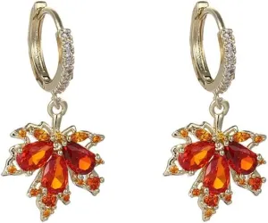 Fall Earrings Rhinestone Orange Earrings Crystal Drop Autumn Earrings Perfect Jewelry Maple Leaf Earrings for WomenThanksgiving Fall Accessories for Women