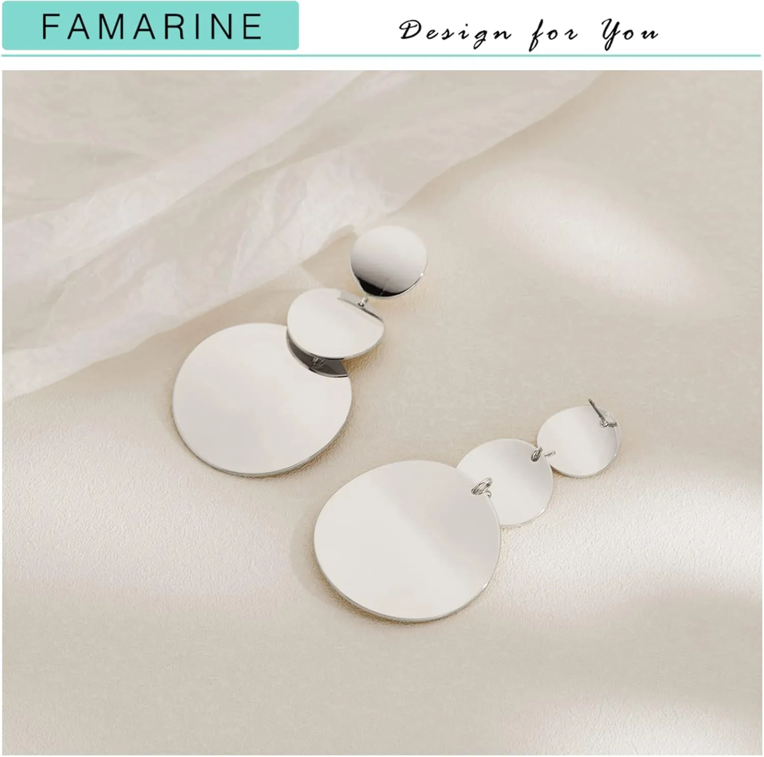 FAMARINE Gold Silver Disc Dangle Earrings for Women