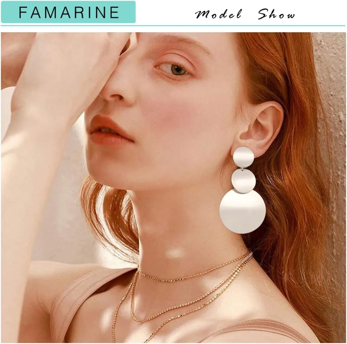 FAMARINE Gold Silver Disc Dangle Earrings for Women