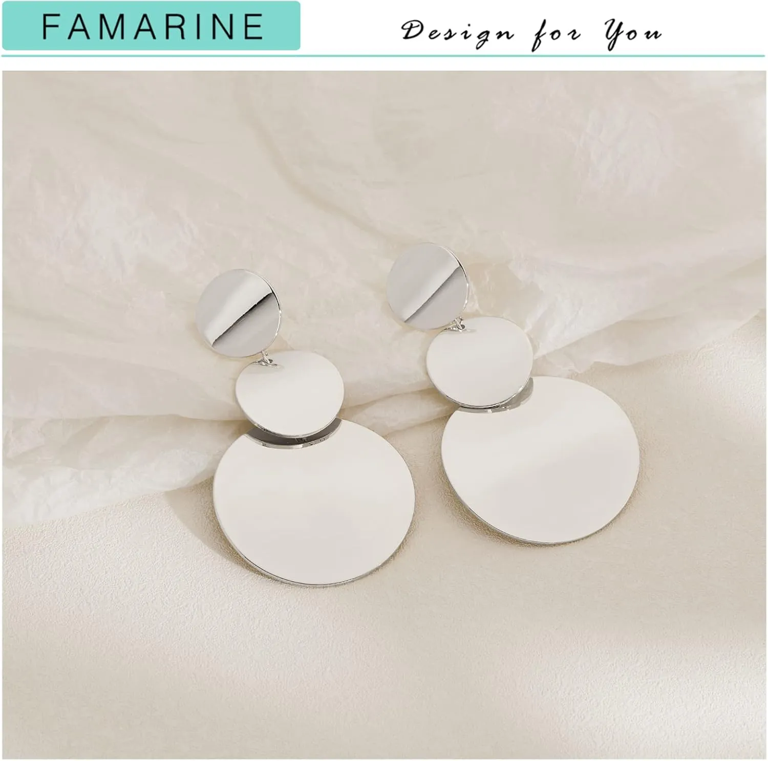 FAMARINE Gold Silver Disc Dangle Earrings for Women